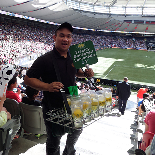 Seat vendor selling Lemon Heaven lemonade at BC Place stadium