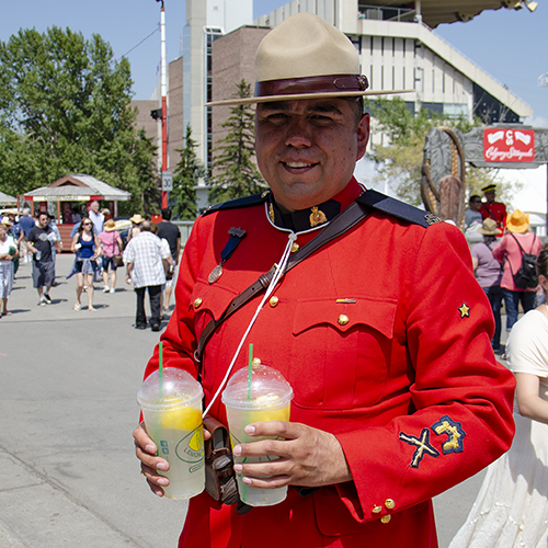 Canadian Mountie holding his two Lemon Heaven lemonade